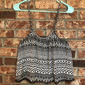 Black and White Patterned Cropped Tank Top